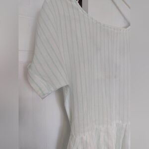 Sold Vintage Etheral White and Green Striped Dress Medium